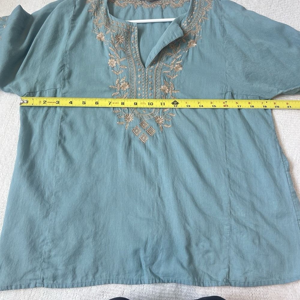 J Jill Embroidered Blouse Sz S Petite Floral 100% Cotton Lightweight Boho - Picture 12 of 13
